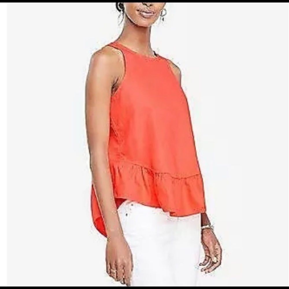 Ann Taylor Orange Asymmetrical Ruffled Tank Top